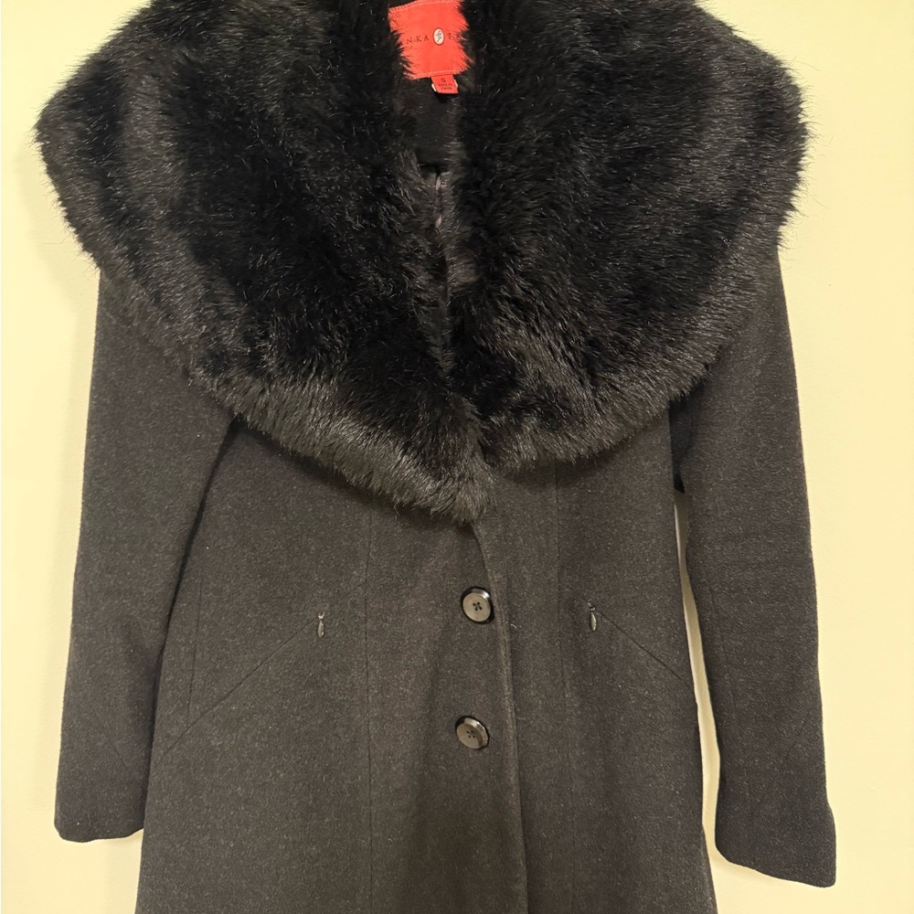 Ivanka Trump Charcoal Coat with Black Faux Fur Collar